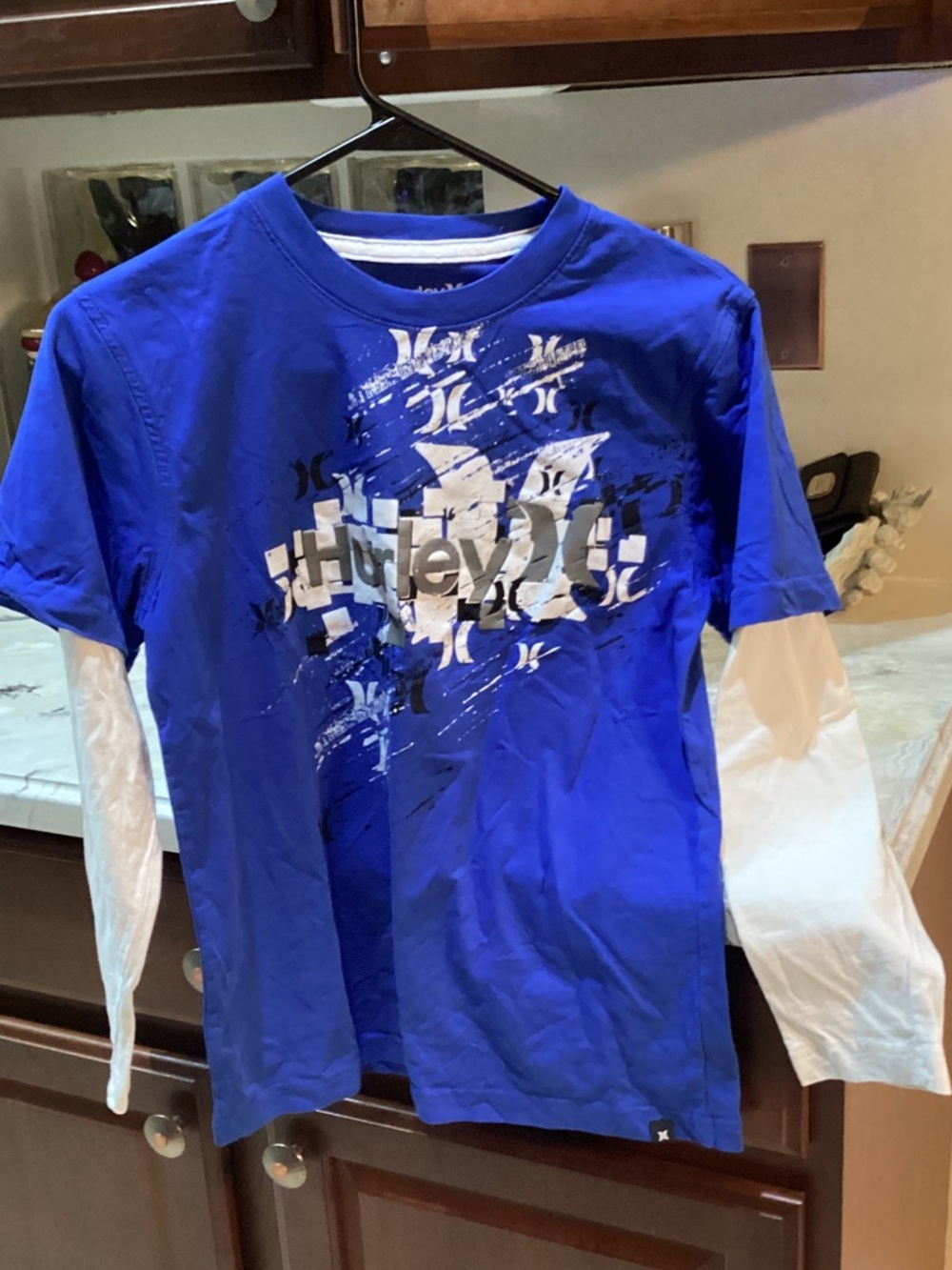 Hurley Blue Layered-Look Long Sleeve Tee with White Sleeves